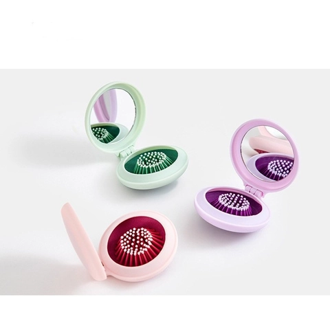 Cepillo de Pelo Plegable Portátil Con Espejo Peine de Masaje Redondo Color Macaron Material Acetato Herramienta de Peinado