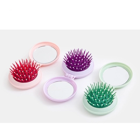 Cepillo de Pelo Plegable Portátil Con Espejo Peine de Masaje Redondo Color Macaron Material Acetato Herramienta de Peinado