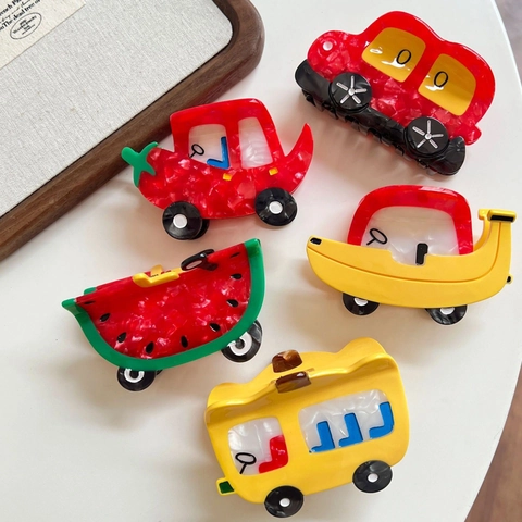 Creatieve Acetaat Cartoon Fruit Auto Haarklem Marmertextuur Watermeloen Banaan Chili Styling Accessoire Voor Dames