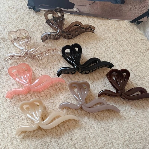 Handmade Plastic Large Ribbon Bow Hair Claw Clip For Women Korean Style Elegant Solid Color Shark Clip Hair Accessory