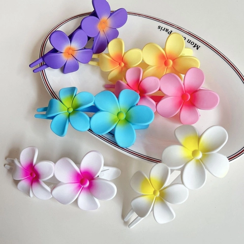 Handmade Acetate Plumeria Floral Duckbill Hair Clips For Women Matte Gradient Egg Flower Hair Accessories Daily Vacation Hairpins