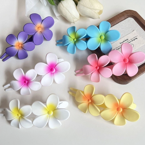 Handmade Acetate Plumeria Floral Duckbill Hair Clips For Women Matte Gradient Egg Flower Hair Accessories Daily Vacation Hairpins