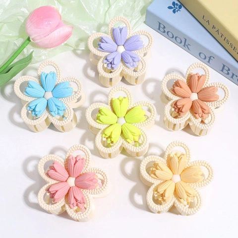 Grande Pinza per Capelli a Fiore Dolce Opaco Shark Clip Traforato Floreale Hair Grip Copricapo di Moda per Donna Accessori Capelli