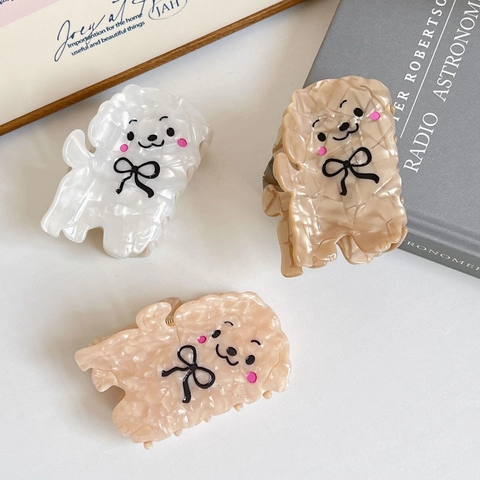 Cute Cartoon Dog Acetate Hair Claw Clip Puppy Animal Shape Hair Grip With Black Bow Fashion Accessory For Women Girls
