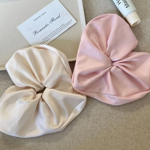 Coleteros De Satén Grande Sofisticados En Forma De Corazón Elásticos Para El Cabello Mujer Accesorios Plisados Color Sólido