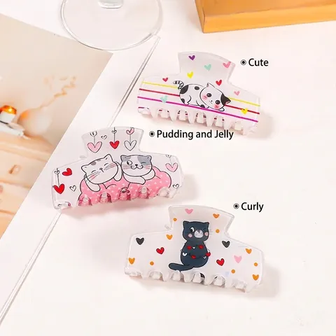 Süße Cartoon Katze Acryl Haarklammer Herz Muster Große Hai Clip Für Damen Mädchen Süße Tägliche Haarschmuck
