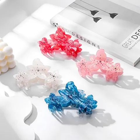 Pinza para el Pelo de Acetato con Patrón de Mármol y Flor Elegante Clip de Tiburón Grande con Strass para Mujer