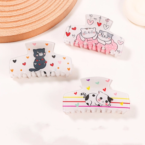 Süße Cartoon Katze Acryl Haarklammer Herz Muster Große Hai Clip Für Damen Mädchen Süße Tägliche Haarschmuck