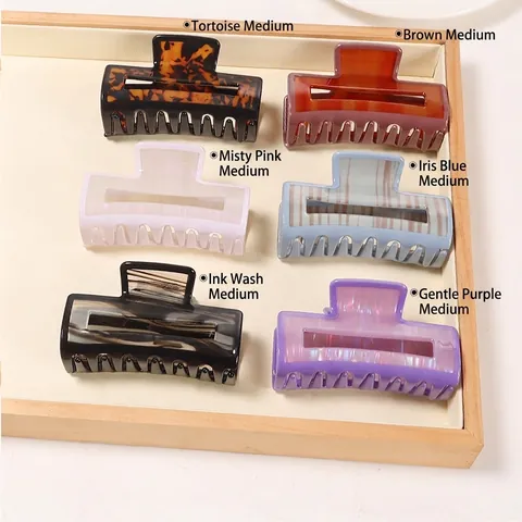 Vintage PVC Square Hair Claw Clip For Women Retro Tortoise Shell Marble Pattern Medium Small Shark Clip Hair Accessories