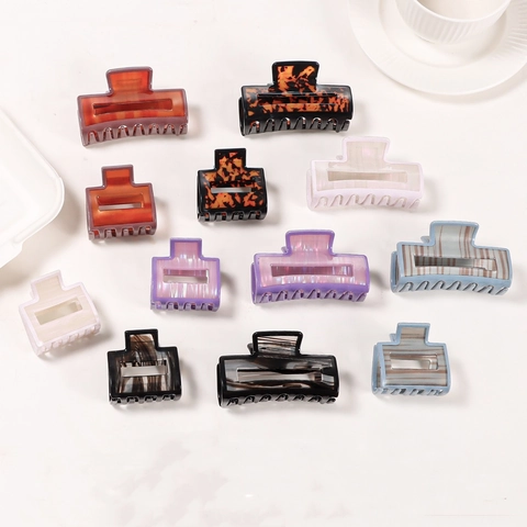 Vintage PVC Square Hair Claw Clip For Women Retro Tortoise Shell Marble Pattern Medium Small Shark Clip Hair Accessories