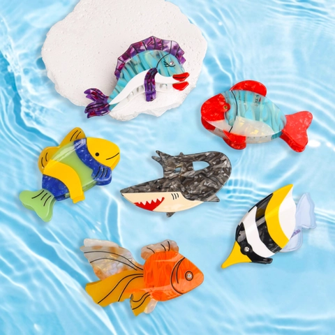 Serie Oceano Molla per Capelli in Acetato a Forma di Pesce Creativi Fermagli a Forma di Squalo Pesce Tropicale per Donna