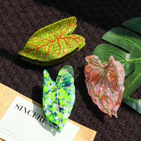 Elegant Cellulose Acetate Leaf Shaped Hair Claw Large Shark Clip For Women Fashion Hair Accessories Nonslip Thick Hair Jaw Clip