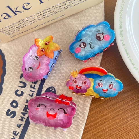 Schattige Cartoon Wolk Haarklem Acryl Acetaat Marmerpatroon Haai Clip Regenboog Ster Smile Face Haaraccessoires Voor Dames Meisjes