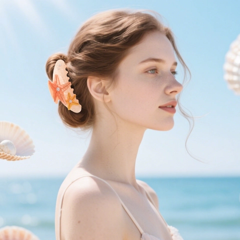 Pinza per Capelli a Forma di Stella Marina Stile Oceano Con Perle Artificiali Clip a Squalo in PVC Donna Accessori per Capelli Spiaggia