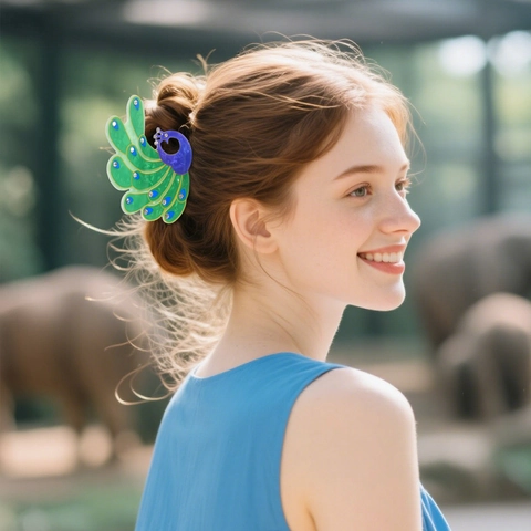 Zelluloseacetat Pfau Haarkralle Für Damen Mit Strass Kreative Tierform Grün Blau Shark Clip Haar Accessoires