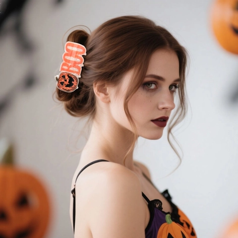Halloween Acetate Hair Claw Clips Ghost Pumpkin Witch Pattern Rhinestone Boo Haunt Letter Hair Clips For Women Party