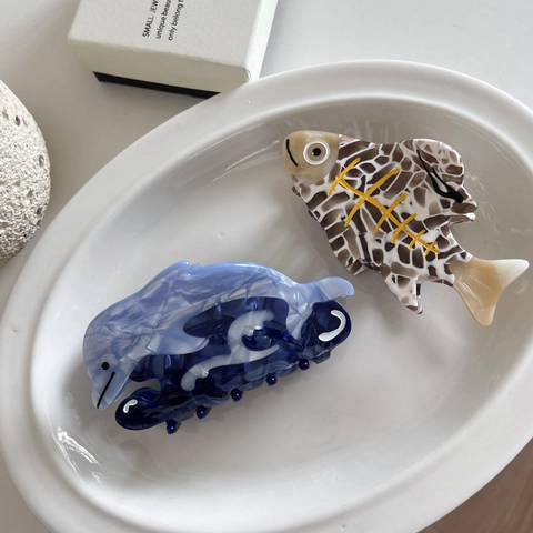 Creative Sea Animal Acetate Hair Claw Clips Dolphin Fish Shape Marble Pattern Hair Styling Accessories For Women Jewelry