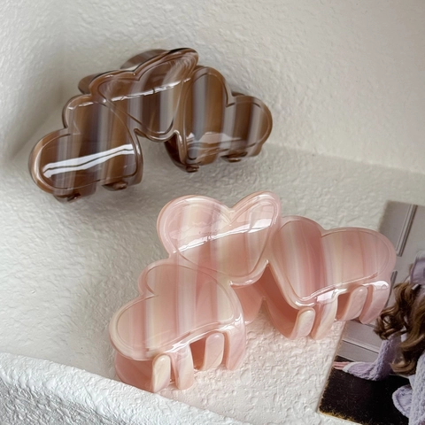 Mode Herzform Acetat Haarklammer Elegant Marmor Gestreift Hai Clip Für Damen Große Haarstyling Accessoires
