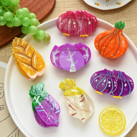 Pinza per Capelli in Acetato Creativo a Forma di Verdura Cipolla Ravanello Zucca Clip a Squalo per Donna Accessori per Capelli Carini