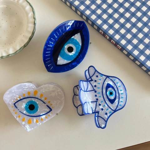 Boho Böser Blick Acetat Haarkrallen Hand der Fatima Herz Rutschfeste Blaue Marmormuster Haarklammern Damen Accessoires