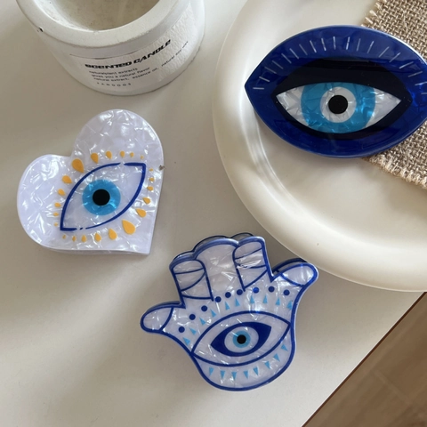 Boho Böser Blick Acetat Haarkrallen Hand der Fatima Herz Rutschfeste Blaue Marmormuster Haarklammern Damen Accessoires