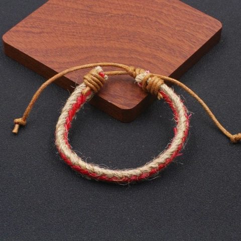 Pulsera Tejida a Mano de Cuerda de Cáñamo y Cuero Étnica Bohemia Cordón Ajustable Para Mujer Hombre Unisex Joyería Regalo