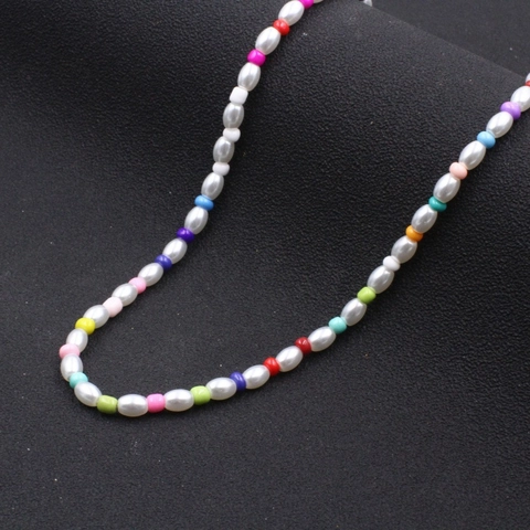 Collana di Perline Colorate Fatta a Mano da Donna con Perla Artificiale Chiusura da Marinaio Geometrica Gioielli Boho