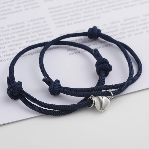 Magnetic Heart Couple Bracelets Alloy Braided Rope Milan Cord Adjustable Matching Charm Bracelet Lovers Valentine Jewelry