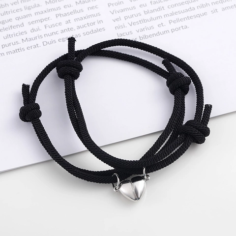 Magnetic Heart Couple Bracelets Alloy Braided Rope Milan Cord Adjustable Matching Charm Bracelet Lovers Valentine Jewelry