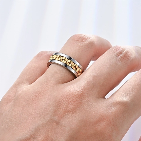 Bague Spinner en Acier Titane Engrenage Mécanique Chaîne Rotative Anneau pour Hommes Femmes Anti Anxiété Bijoux de Mode Cadeau