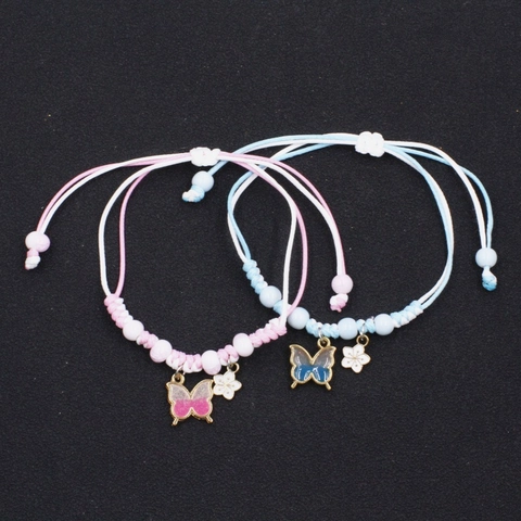 Bracciale Intrecciato a Mano con Farfalla e Fiore Corda Regolabile Lega Ciondolo Bracciale Elegante Gioielli Regalo per Migliore Amica