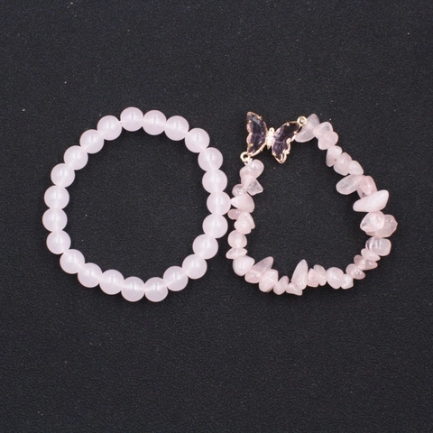 Natürliches Amethyst Rosenquarz Kristall Perlenarmband Legierung Schmetterling Anhänger Elastisches Seil Schmuck Für Damen