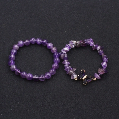 Natürliches Amethyst Rosenquarz Kristall Perlenarmband Legierung Schmetterling Anhänger Elastisches Seil Schmuck Für Damen