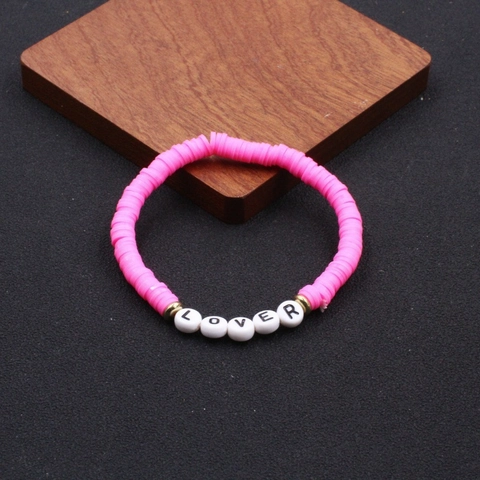 Handgemachtes Polymer Ton Heishi Perlen Freundschaftsarmband Buntes Alphabet Buchstaben Elastisches Armband Für Musikfans Schmuck Geschenk