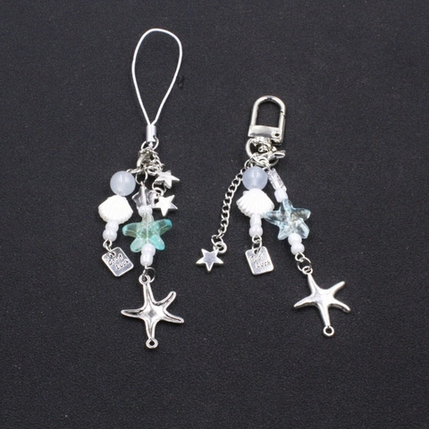 Pendentif de Téléphone Style Océan Étoile de Mer Coquillage Perles pour Femmes Filles Porte-clés Alliage Argent