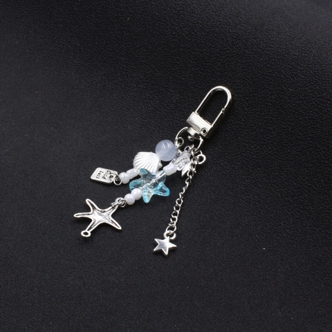 Pendentif de Téléphone Style Océan Étoile de Mer Coquillage Perles pour Femmes Filles Porte-clés Alliage Argent