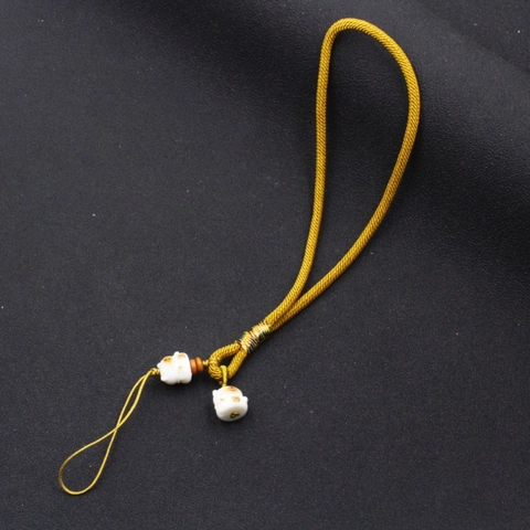 Handmade Bodhi Ceramic Lucky Cat Phone Lanyard Woven Wrist Strap Anti-lost Maneki Neko Keychain For Women Gift