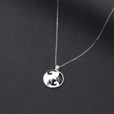 Yin Yang Tai Chi Katze Anhänger Halskette Für Damen Herren Legierung Glas Zeitstein Silberne Kette Süßer Tier Schmuck Geschenk
