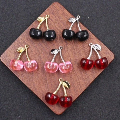 Pendentifs Cerise en Alliage Acrylique pour Fabrication de Bijoux DIY Accessoires Porte-clés Boucles d'Oreilles Plaqués Or Argent