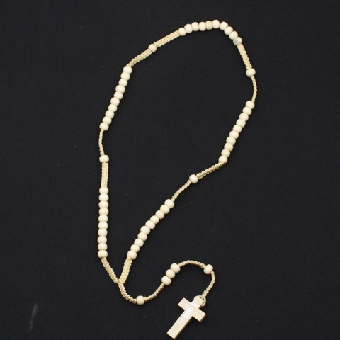 Handmade Wood Beaded Rosary Necklace Religious Crucifix Pendant Woven Rope Sweater Chain For Women Men Vintage Jewelry