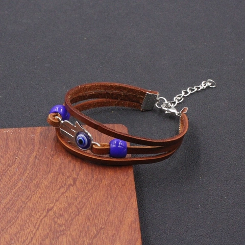 Bracciale Multistrato in Pelle Mano Di Fatima Malocchio Per Donna Uomo Etnico Lega Ciondolo Regolabile Braccialetto Intrecciato Gioielli Regalo