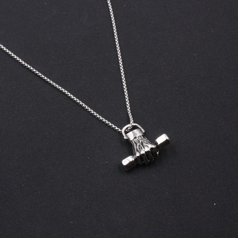 Collana da Uomo in Acciaio Inossidabile con Catena a Scatola Pendente a Forma di Pugno e Manubrio Fitness Hip Hop Punk Gioielli Uomo
