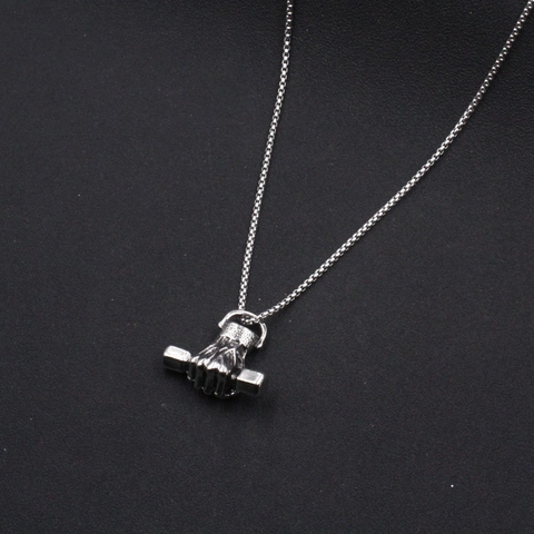 Collana da Uomo in Acciaio Inossidabile con Catena a Scatola Pendente a Forma di Pugno e Manubrio Fitness Hip Hop Punk Gioielli Uomo