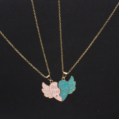 Fashion Alloy Heart Splicing Best Friends Necklace Set For Couples Girls Rhinestone Butterfly Burger Fries BFF Pendant Jewelry