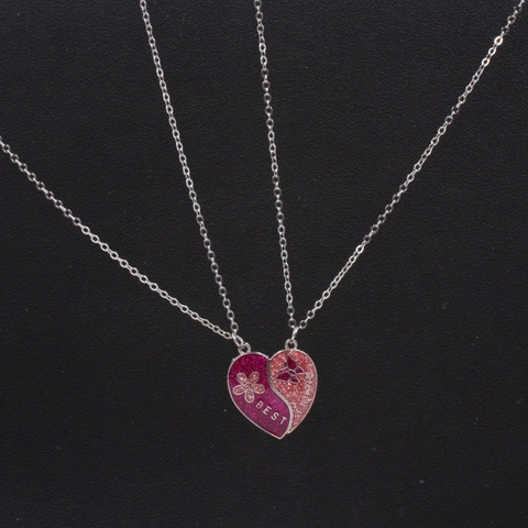 Fashion Alloy Heart Splicing Best Friends Necklace Set For Couples Girls Rhinestone Butterfly Burger Fries BFF Pendant Jewelry