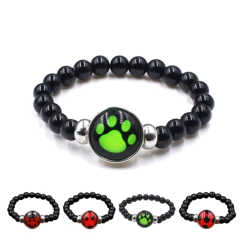 Bracciale a Sfere con Cartone Animato Coccinella e Impronta di Zampa Cabochon in Vetro Bracciale Elastico per Donna Uomo Gioielli