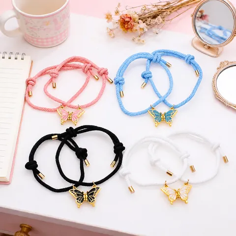 Bracciali Coordinati Magnetici a Farfalla Intrecciati a Mano per Coppie Migliori Amici Bracciale in Corda Colorata Lega Smalto