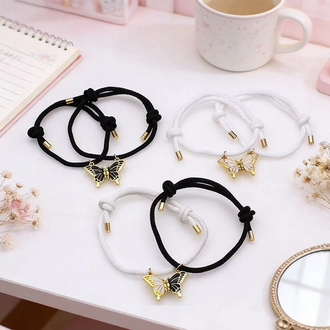 Bracciali Coordinati Magnetici a Farfalla Intrecciati a Mano per Coppie Migliori Amici Bracciale in Corda Colorata Lega Smalto