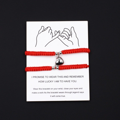 Adjustable Alloy Woven Rope Couple Bracelet With Magnetic Heart Pendant Matching Simple Jewelry For Women Men Lover Gift
