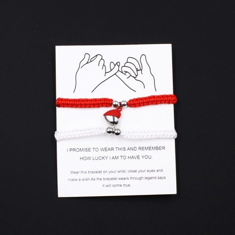 Adjustable Alloy Woven Rope Couple Bracelet With Magnetic Heart Pendant Matching Simple Jewelry For Women Men Lover Gift